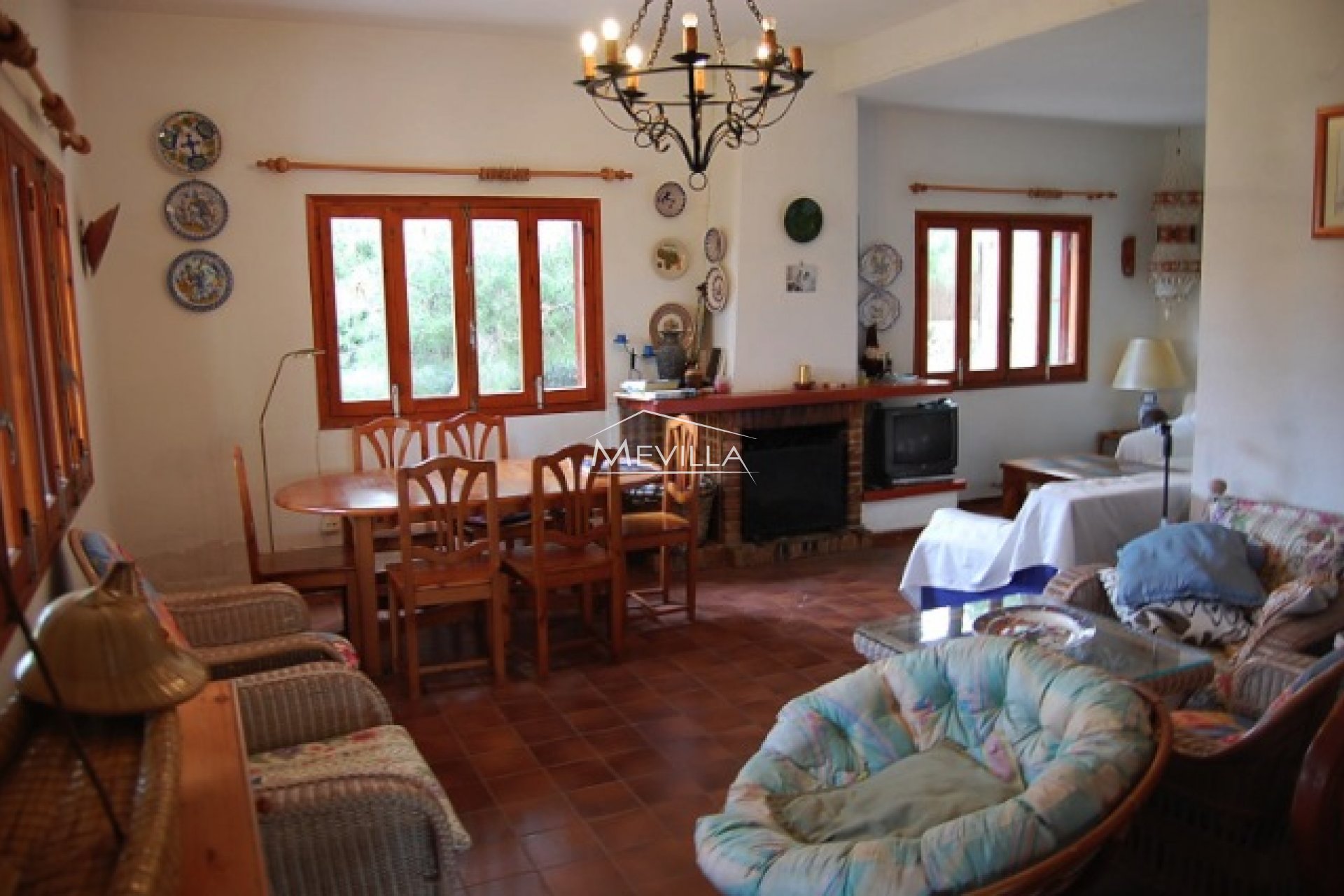The living room with dining area 